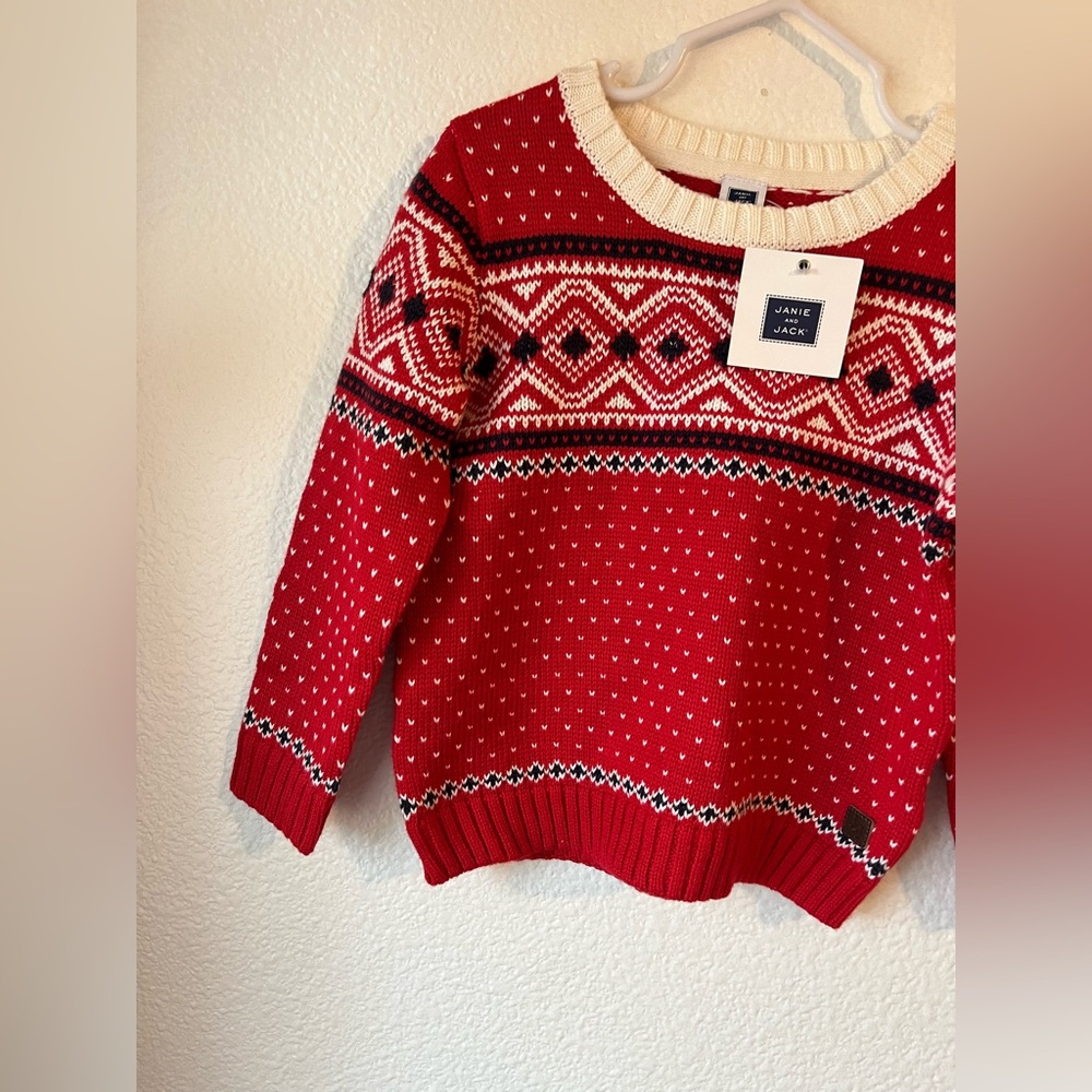 Janie & Jack Toddler 100% Cotton Fair Isle Holiday Knit Sweater 2T - Picture 2 of 11